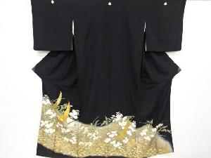 リサイクル　金彩鶴に秋草模様刺繍留袖留袖(比翼付き)